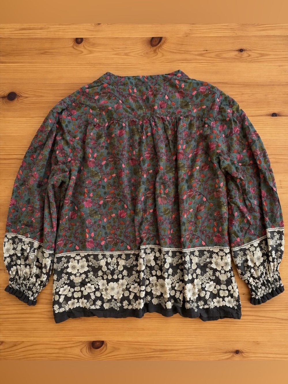NATURAL LIFE Dara Boho Floral Peasant Blouse in Green Size Large - Picture 4 of 9